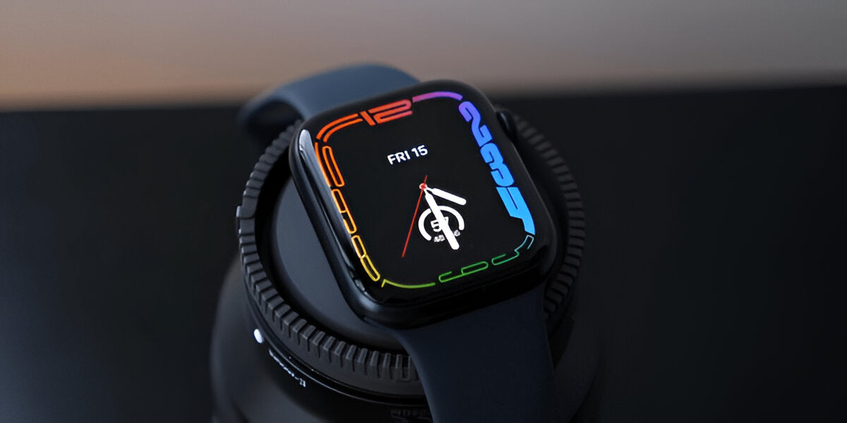 Collection of smartwatch accessories including bands, cases, and chargers