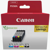Canon CLI-571 Multipack Ink Cartridges – Genuine PIXMA Series (0386C008), 4-pack (Black, Cyan, Magenta, Yellow), 7ml each – UK packaging