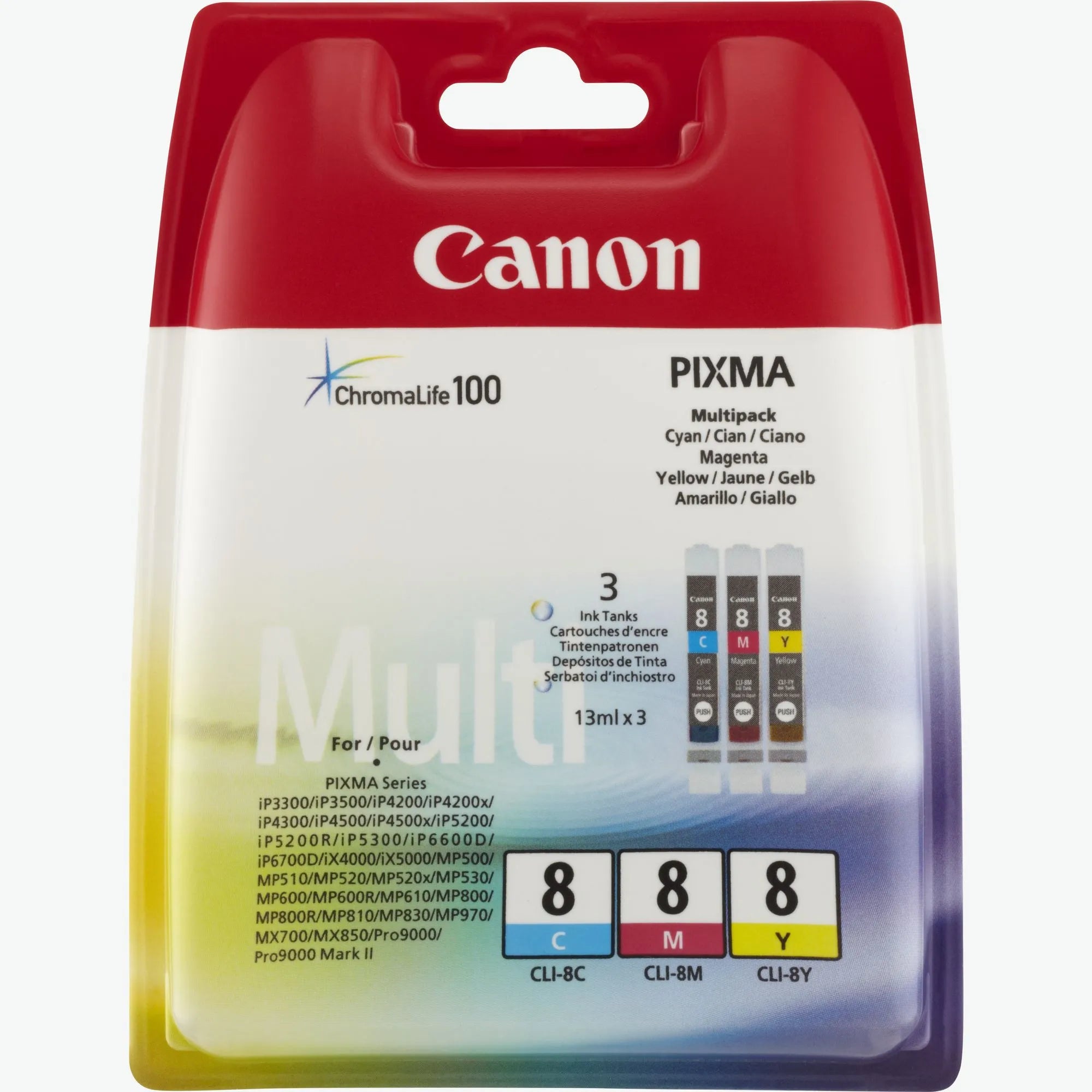 Canon CLI-8 Colour Ink Cartridge Multipack – Genuine PIXMA Series (0621B029), CMY set, 13ml each, ideal for photo printing – UK packaging