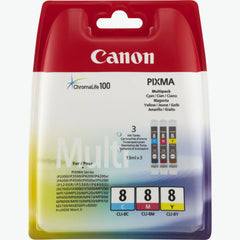 Canon CLI-8 Colour Ink Cartridge Multipack – Genuine PIXMA Series (0621B029), CMY set, 13ml each, ideal for photo printing – UK packaging