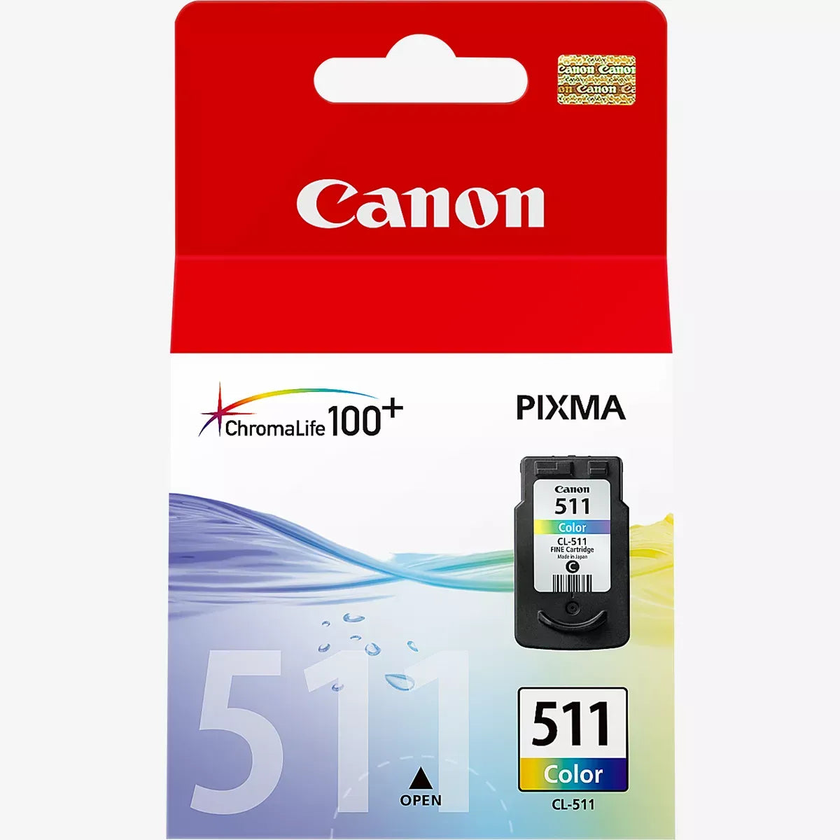 Canon CL‑511 Colour Ink Cartridge – Genuine ChromaLife 100+ Series (2972B001), 9 ml tri‑colour, prints up to 244 pages – UK packaging