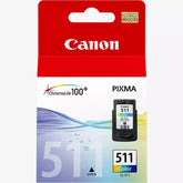Canon CL‑511 Colour Ink Cartridge – Genuine ChromaLife 100+ Series (2972B001), 9 ml tri‑colour, prints up to 244 pages – UK packaging