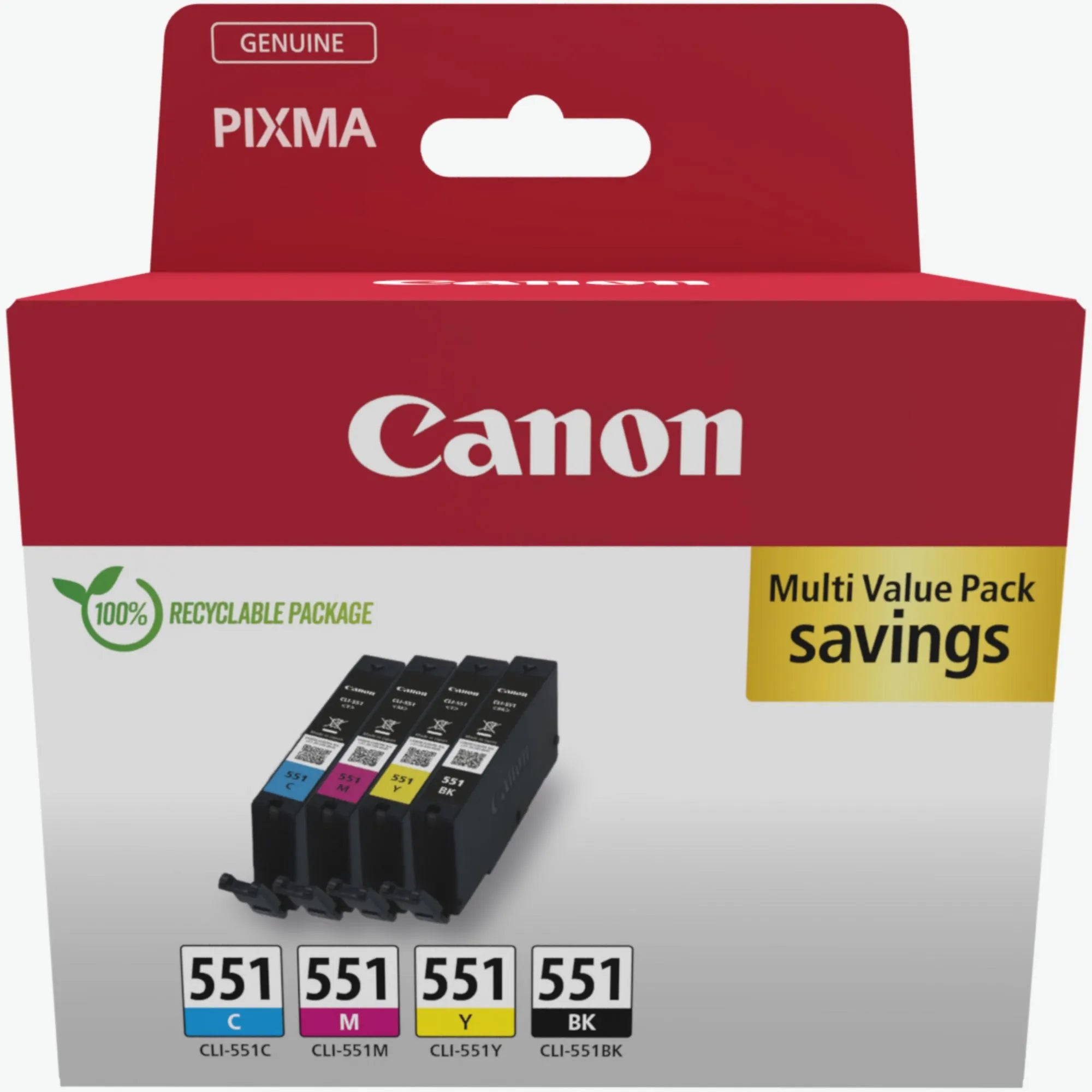 Canon CLI-551 BK/C/M/Y Genuine Ink Cartridge Multipack – ChromaLife100+ System for PIXMA Printers (6509B015)