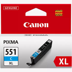 Canon CLI-551XL Cyan Ink Cartridge – Genuine PIXMA Series (6444B001), high yield, 11ml, prints up to 665 pages – UK packaging