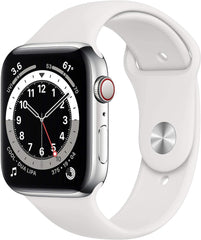 Apple Watch Series 6 44mm (GPS + Cellular) - Silver Stainless Steel Aluminium Case with White Sport Band