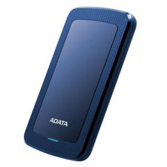 ADATA HV300 2TB slim and stylish external hard drive in blue with compact design.