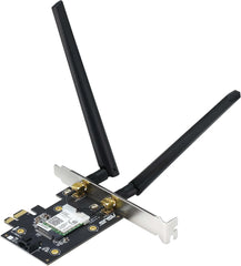 Ultra-fast WiFi 6E PCI Express card featuring 160MHz channel width and MU-MIMO technology.