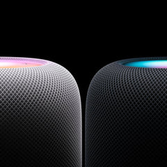 Top view of Apple HomePod in white and midnight