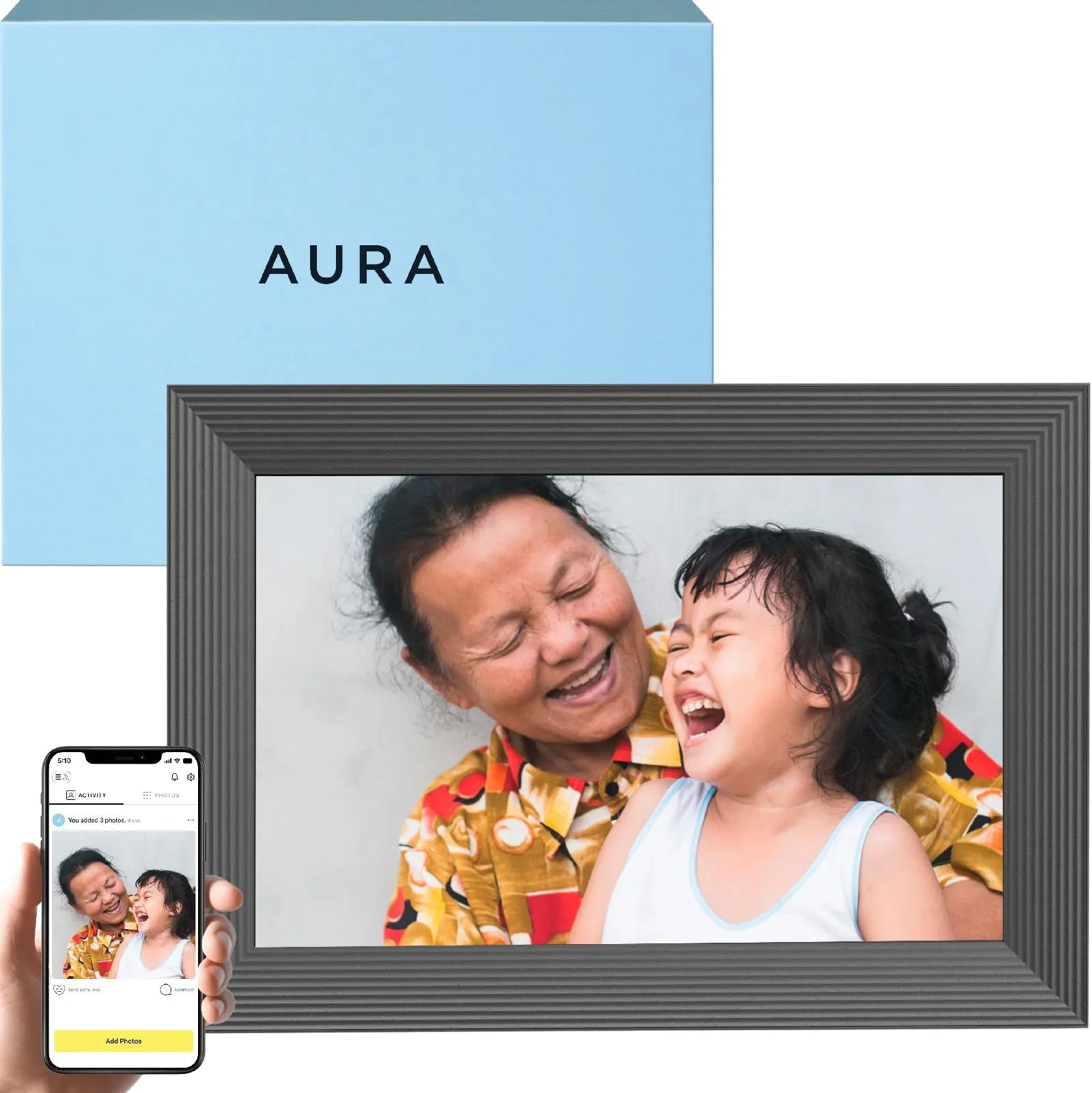 Aura Carver WiFi digital picture frame with 10.1" HD display in Gravel color