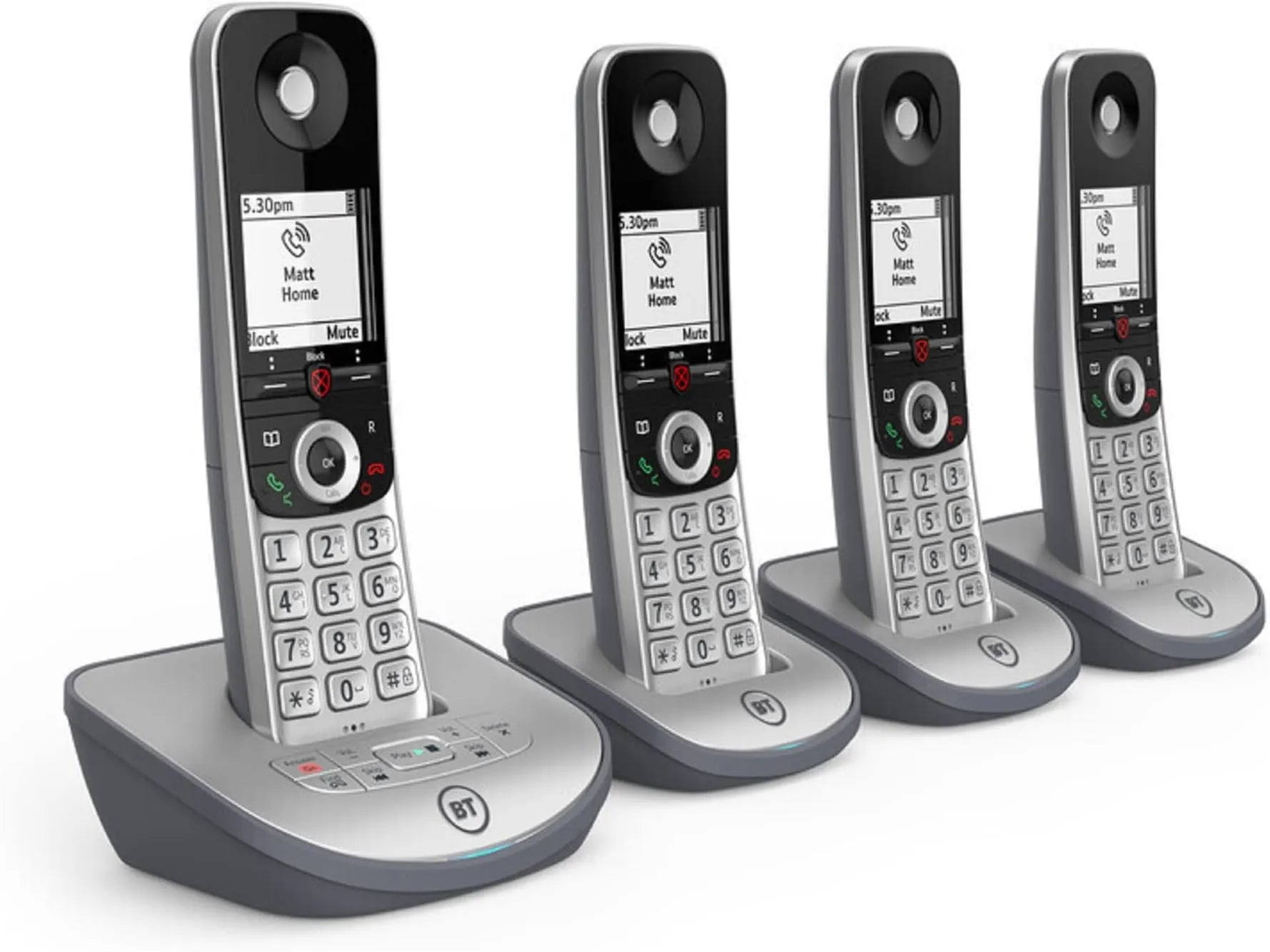 BT Advanced Z cordless phone with quad handsets in silver