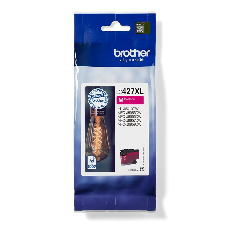 Brother LC427XLM Magenta Ink Cartridge – Genuine Brother XL High Yield, prints up to 5000 pages, perfect for office use – UK packaging
