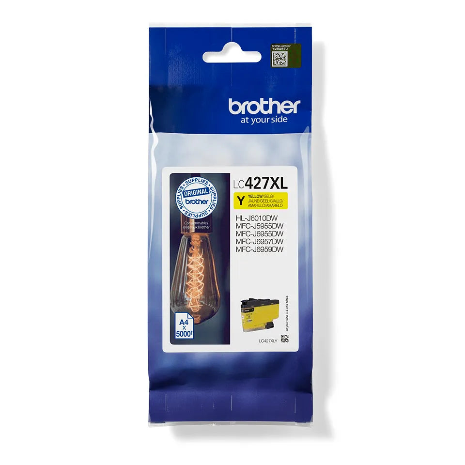 Brother LC427XLY Yellow Ink Cartridge – Genuine Brother XL High Yield Cartridge, prints up to 5000 pages, ideal for business printing – UK packaging