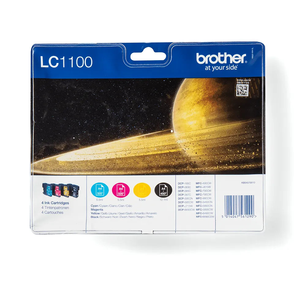 Brother LC1100VALBP Multipack Ink Cartridges – Genuine 4-Colour Set (Black, Cyan, Magenta, Yellow), total 28.6ml, compatible with Brother inkjet printers – UK version