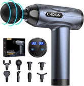 CHOIGN deep tissue massage gun with 30 speed levels and 8 interchangeable heads