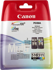 Canon PG-510 and CL-511 Ink Cartridge Multipack – Genuine Canon Ink (2970B011), includes black and colour cartridges, 9ml each – UK packaging