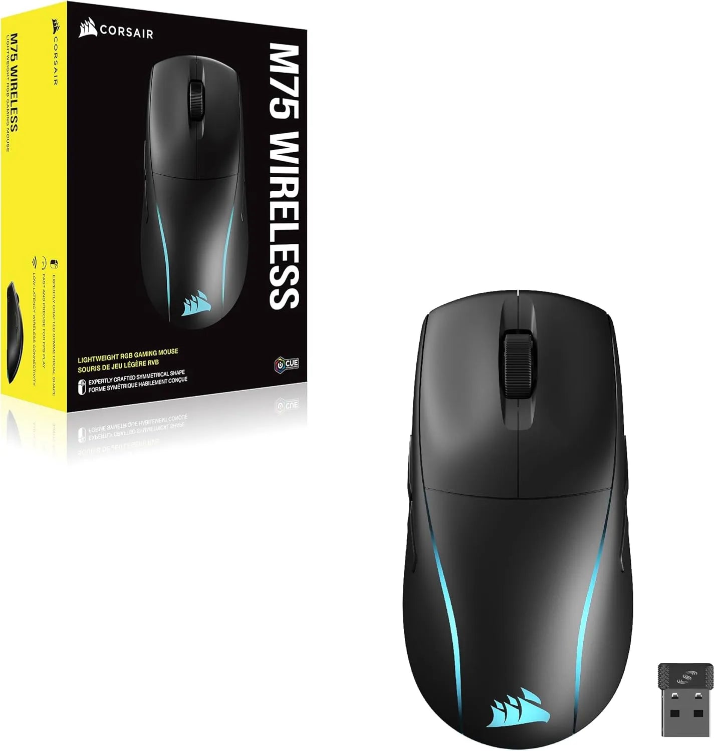 Corsair M75 Wireless RGB Gaming Mouse – black, 26K DPI with ultra-fast response time