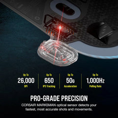 High-precision Corsair M75 gaming mouse with 650 IPS and ultra-responsive tracking