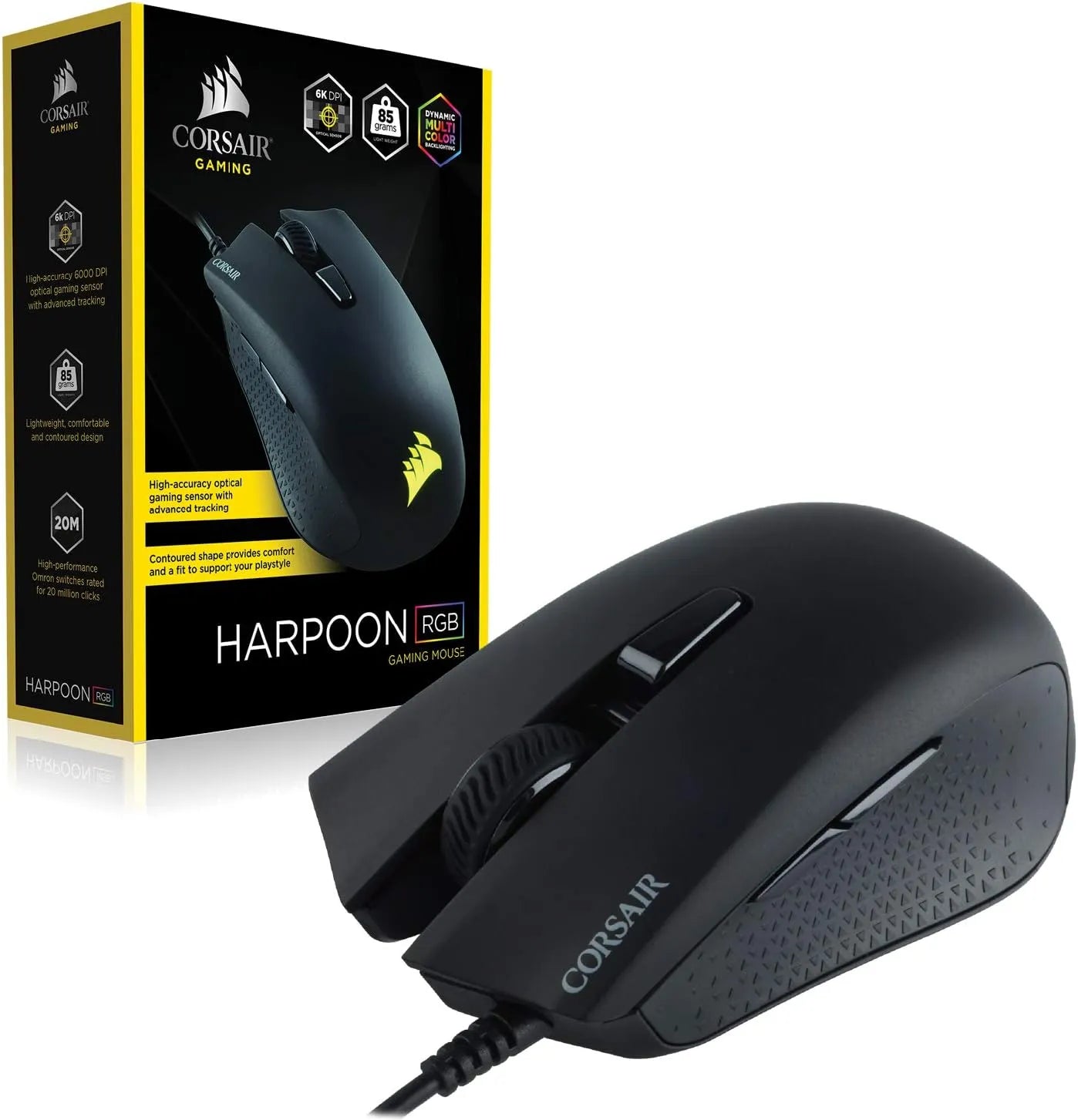 Corsair HARPOON PRO lightweight RGB gaming mouse with 16,000 DPI precision for FPS/MOBA games.