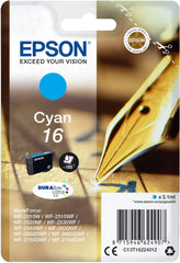 Epson 16 Cyan Ink Cartridge – Genuine Pen & Crossword Series, DURABrite Ultra Ink, 3.1ml capacity, prints up to 165 pages, ideal for Epson Expression Home printers – UK version