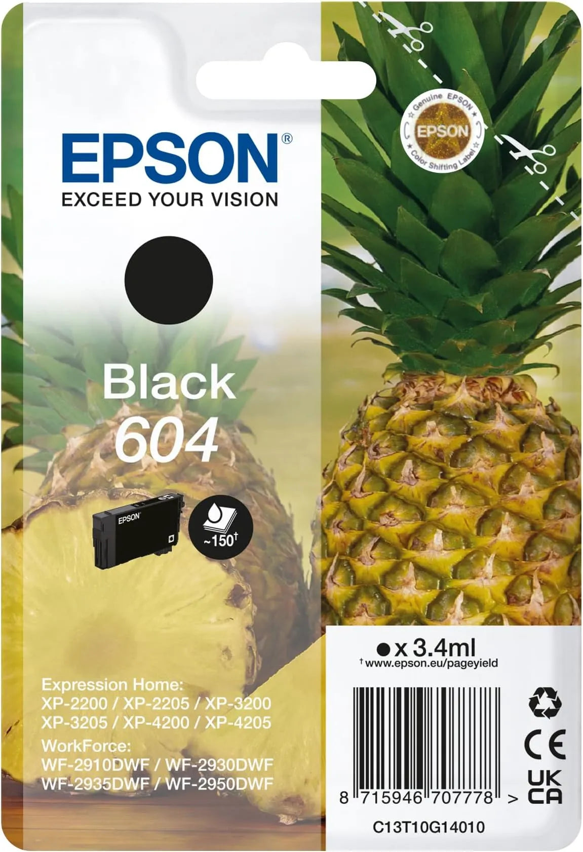 Epson 604 Black Ink Cartridge – Genuine Pineapple Series Ink, 3.4ml for 150 pages, compatible with Epson Expression Home printers – UK version