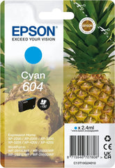 Epson 604 Cyan Ink Cartridge – Genuine Pineapple Series, 2.4ml ink capacity, prints up to 130 pages, for Epson Expression Home printers – UK packaging