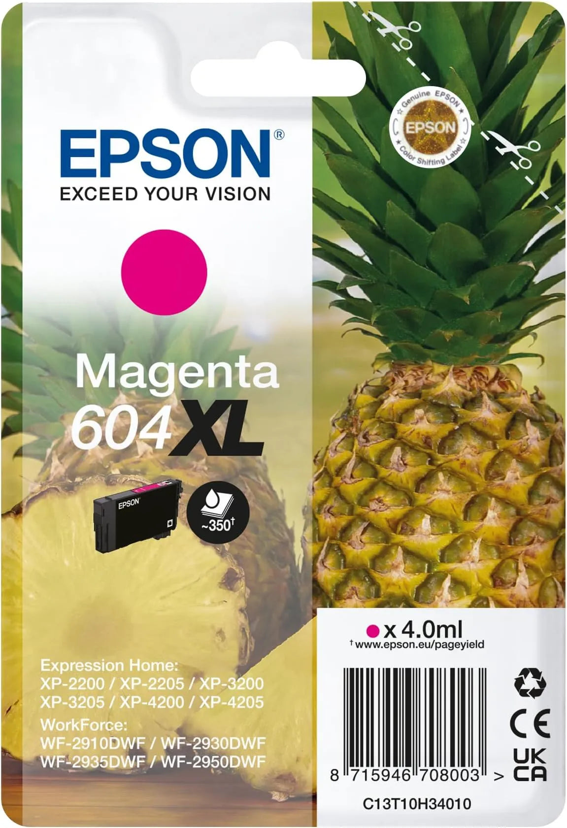 Epson 604XL Magenta Ink Cartridge – Genuine Pineapple Series, high capacity 4ml ink for up to 350 pages, compatible with Epson Expression Home printers – UK version