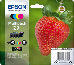 Epson 29 Multipack Ink Cartridges – Genuine Strawberry Series, Claria Home Ink, 4-Colour set (Black, Cyan, Magenta, Yellow) total 14.9ml, suitable for Epson Expression Home printers – UK packaging