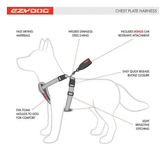 Teal EzyDog dog harness featuring reflective stitching for visibility and safety