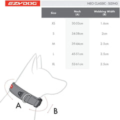 Sizing for the Ezydog neo classic collar for dogs