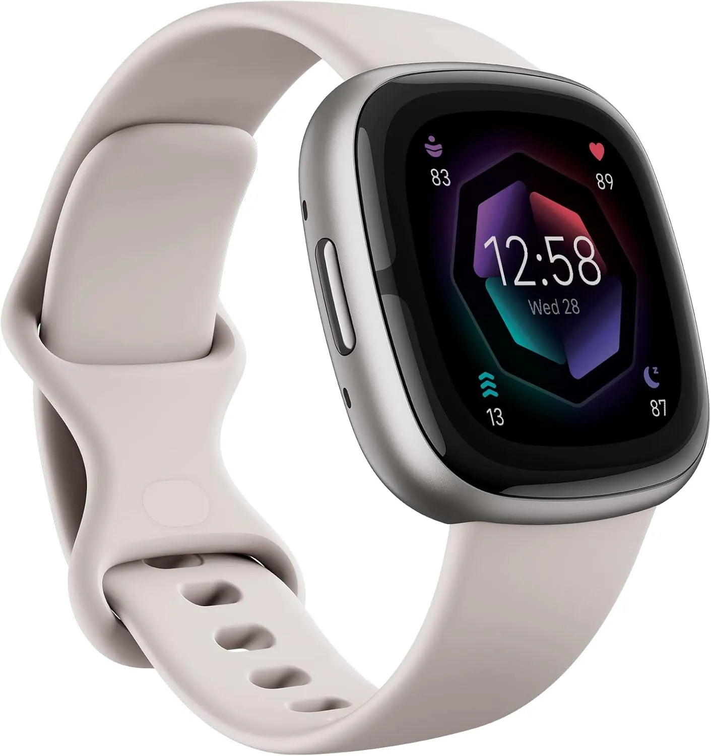 Fitbit Sense 2 health and fitness smartwatch in lunar white and platinum