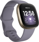 Fitbit Versa 3 health and fitness smartwatch with built-in GPS and soft gold/thistle design