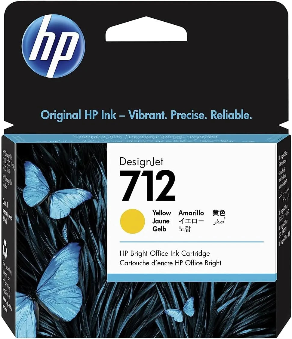 HP 712 Yellow Ink Cartridge – Genuine HP DesignJet Ink (3ED69A), 800-page yield, ideal for technical drawings and CAD printing – UK packaging