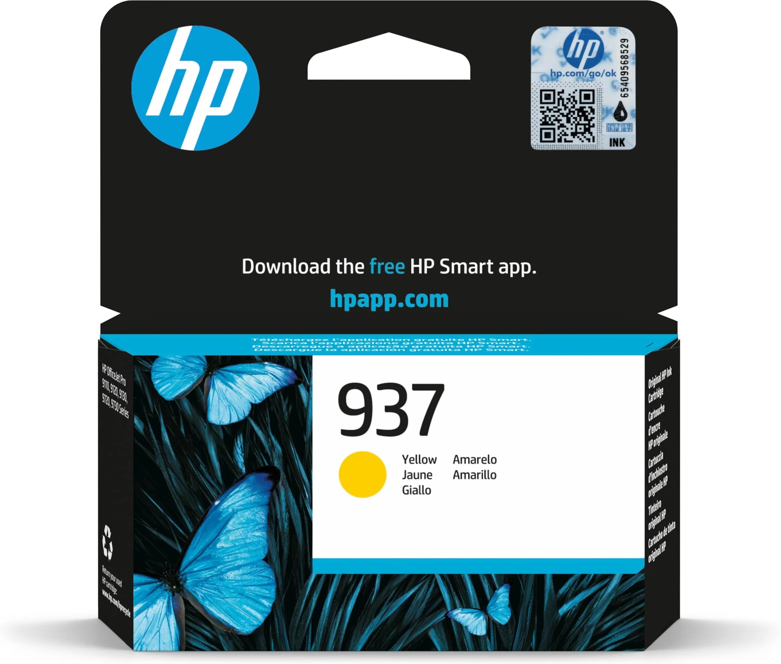 HP 937 Yellow Original Ink Cartridge – Genuine HP Ink (4S6W4NE), standard yield, prints up to 800 pages, ideal for OfficeJet printers – UK packaging