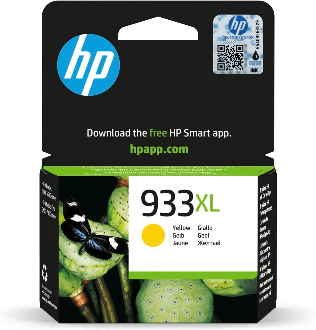 HP 933XL Yellow Ink Cartridge – Genuine HP High Yield Single Pack (CN056AE), 825-page yield, for HP OfficeJet printers – UK packaging