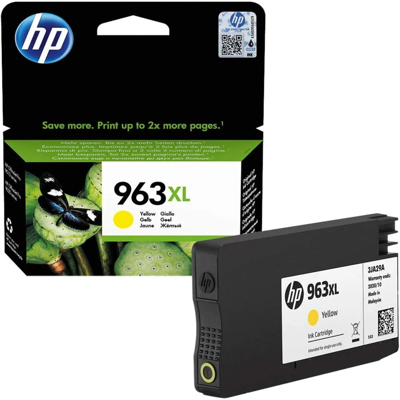HP 963XL Yellow Ink Cartridge – Genuine HP High Yield (3JA29AE), prints up to 1600 pages, ideal for OfficeJet Pro series printers – UK packaging