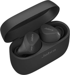 Close up view of Jabra Elite 4 ANC Earbuds showcasing ergonomic design and advanced features