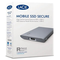 Packaging of LaCie Mobile SSD Secure USB-C Drive 1TB.