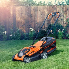 LawnMaster 24V battery-powered lawn mower with rear roller for striped lawns