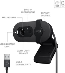 Logitech Brio 100 streaming webcam with crisp 1080p resolution and noise-reducing mic