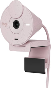 Logitech Brio 300 Full HD Webcam – pink 1080p streaming camera with noise reduction microphone