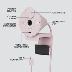 High-quality Logitech Brio 300 Full HD webcam certified for Google Meet, Zoom, and Microsoft Teams