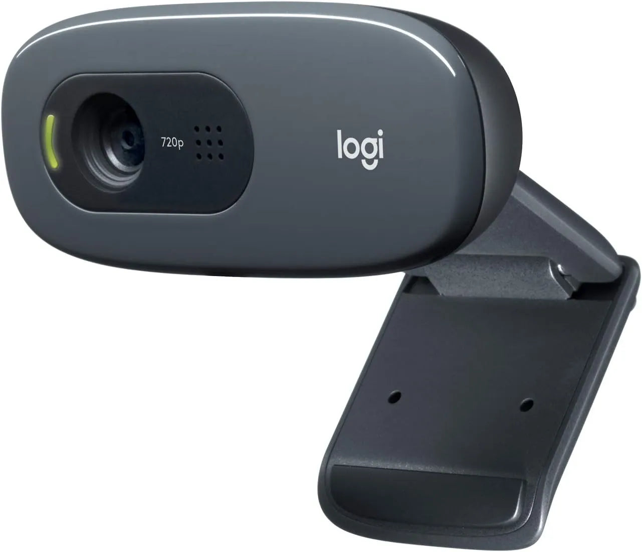 Logitech C270 HD webcam with 720p resolution, noise-reducing mic, and HD light correction for video calls.