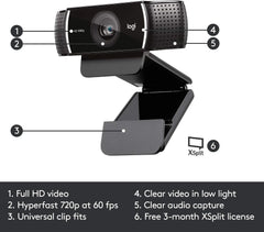 Logitech C922 webcam with HD light correction for optimal lighting