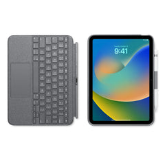Logitech Combo Touch Keyboard detached from iPad, displaying versatile viewing mode