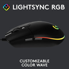 Logitech G203 LIGHTSYNC Gaming Mouse in Black with RGB lighting