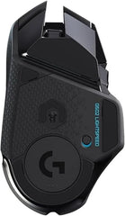 backside of the Logitech G502 LIGHTSPEED wireless gaming mouse in black
