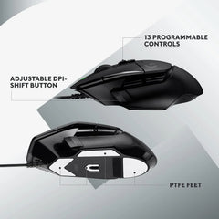 Top view of the mouse highlighting the customizable buttons and hyper-fast scroll wheel.