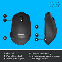 Wireless Logitech M330 SILENT PLUS mouse with 1000 DPI precision