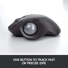 Side view of the Logitech MX Ergo Wireless Trackball Mouse shwing the trackball