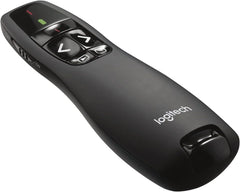 Wireless Logitech R400 presenter remote with 15-meter operating range